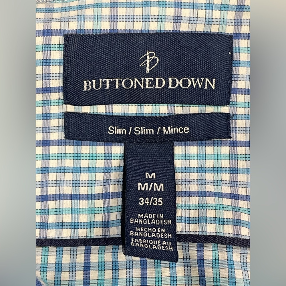 Buttoned Down LS BD Blue White Plaid Checkered Slim Shirt Men’s Size M - Picture 5 of 6
